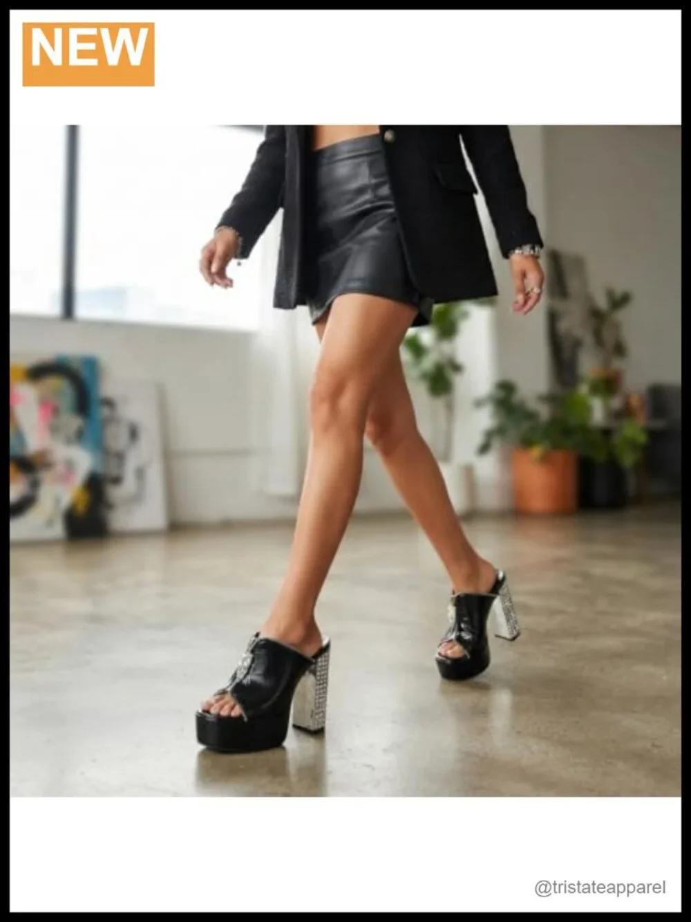Platform Heeled Sandals Open Toe Rhinestone Block Heel Slip On